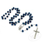 Catholic Rosary Necklace Blue Crystal Glass Beads     Crucifix Virgin Mary Medal