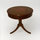 Antique English Georgian Mahogany Round Pedestal Drum Table Embossed Drawer Vtg