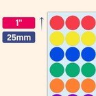 1000 Pack  1 Inch - Colored Round Circle Dot Stickers  1000 Pieces  8 Colors 