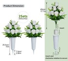 2 Pcs White Artificial Cemetery Flowers Roses Vase Grave Memorial Headstone