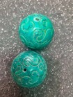 2pcs Wonderful Large Chinese Old Turquoise Hand Carved  ritual  Ball Bead