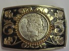 Western Americana Belt Buckle With 1923 Peace Dollar Coin Silver Tone