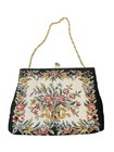 Vtg Petit Point Embroidered Purse Floral Design Gold Shoulder Strap Hong Kong