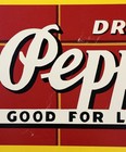 Vintage Drink Dr Pepper Good For Life Brick Painted Tin Soda Sign