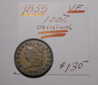 Early 1835 100  Original Half Cent Chocolate Brown - Only  108 Free Shipping      