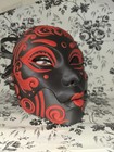 Black Red Full Face Halloween Mask Swirl Fanged Mouth Adjustable Strap
