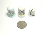3 Gail Boekel Porcelain Thimbles Cat Seahorse Raggedy Anne Andy Carmel Ca Vtg