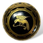 Vintage Black Lacquer Trinket Box With Gold Gilded Parrot Design     Round