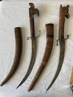 Algerian Nimcha Daggers     Carved Wood  Wire Inlay  Hooked Pommel  Recurved Guard
