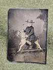 Old Vintage Antique 1880 Tintype Photo Young Cowboy Boy Rare Rocking Horse Toy