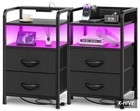 Huuger Nightstands Set 2 Night Stand Led Lights Charging Station Black 1 Indoor