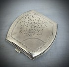 Vintage 1930-1950 Sterling Silver Powder Compact With Engraved Flower   Mirror
