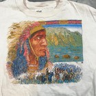 Vintage Native American Chief Shirt Mens 3xl White Fringe Graphic R Peck 80s Usa