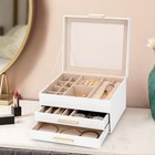 Large Jewelry Box 3 Layer Leather Organizer Glass Lid Drawers Storage Case Gift