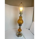 Vintage Amber Hobnail Glass Table Lamp Mid Century Modern Silver Base Retro Mcm