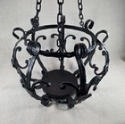 Vtg Curly Metal Hanging Plant Basket Black Heavy Candle Holder Rustic Spanish