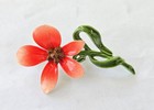 Vintage Mid Century Metal Enamel Flower Brooch Red   Brown W  Stem Groovy Funky