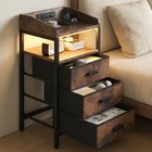 Night Stand With Charging Station  Light Bedside End Table With 3 Drawers