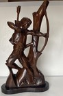 Large Antique Hand Carved Wooden Indian Bow Hunter Statue 19    Tall