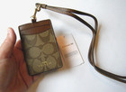 New Nwt Coach Khaki   Brown Signature Luxury Id Card Case Lanyard Saddle Tag