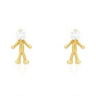 14k Yellow   White Gold Round Zircon Stick Figure Stud Screw Back Kid Earrings