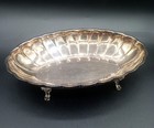 Vintage Wm Rogers Silverplate Footed Oval 11  Scalloped Serving Dish W Tongs