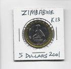 Zimbabwe 5 Dollars 2001 K13  Black Rhino Animal  Obsolete Coinage  Bimetal 