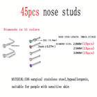 45pcs Stainless Steel Women Nose Rings 20g L-shaped Nose Studs Piercing Jewelry