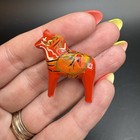 Vtg Mini 1 25  Swedish Folk Art Dala Horse Carved Wood Hand Painted Orange