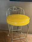 Vintage Gold Metal Vanity Stool With Yellow Vinyl Seat