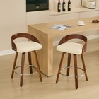 Set Of 2 Swivel Bar Stools Mid Century Wood Frame Pu Leather Cushion Chairs 25 h