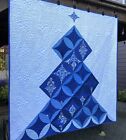 Winter Tree Modern Christmas Throw Quilt 65    X 66    Handmade  Blue White  Cotton