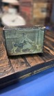 Clark s O n t  Antique Wood Sewing Box   Contents Little Girl W  Puppy Tea Party