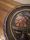 Vtg German Folk Art Pottery Wall Platter Brown Orange Blue Floral Charger Plate