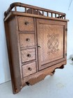 Vintage Eastlake Oak Wall Cabinet Antique Medicine Spice Cupboard Drawers Carved