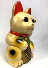 Old Maneki Neko Lucky Beckoning Cat Japanese Tokoname Nearly Antique