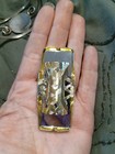 Vintage Gold Tone Lipstick Holder Case White Enamel Red Rose Design