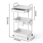 Llmrr 3 Tier Rolling Utility Cart With Drawer  Plastic Storage 3-tier  White