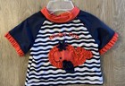 Wippette Girls Size 12 Months Navy Striped Tanking With Red Whale   Ruffled Trim