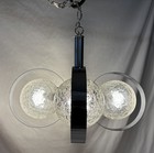 Vintage Mid Century Atomic Chrome Ring   Crackle Glass Swag Lamp Chandelier