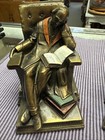 Vintage Pair K o Co  Polychrome Bronze Bookends Reading Man Asleep In Chair