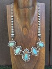 Navajo Sterling Silver Royston Turquoise 5 Pendant Chain Lariat Bead Necklace Ky