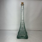Vintage French Eiffel Tower Decanter Bottle Aqua Recycled Glass Cork Stopper 14 