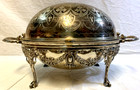 Antique Silver-plate Revolving Dome-top Edwardian Oval Serving Dish Ornate