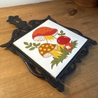 Vintage 1978 Merry Mushroom Tile   Cast Iron Trivet Pot Holder Sears Roebuck