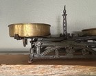 Antique Apothecary Cast Iron Balance Scale W  Brass Pans     5k Vintage Decor