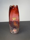 Antique Victorian Legras Mont Joye  Glass Vase Rubina W  Enameled Chrysanthemums