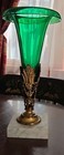Antique Emerald Green Glass Gold Gilt Brass   Marble Vase 19th Century 