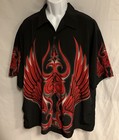 Vintage Tribal Dragon Shirt Mens Xl Red Black Loop Collar Y2k Party Club Wear