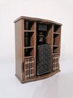 Vintage Wooden Mini Bar Set With Embossed Amber Glass Decanter   4 Shot Glasses